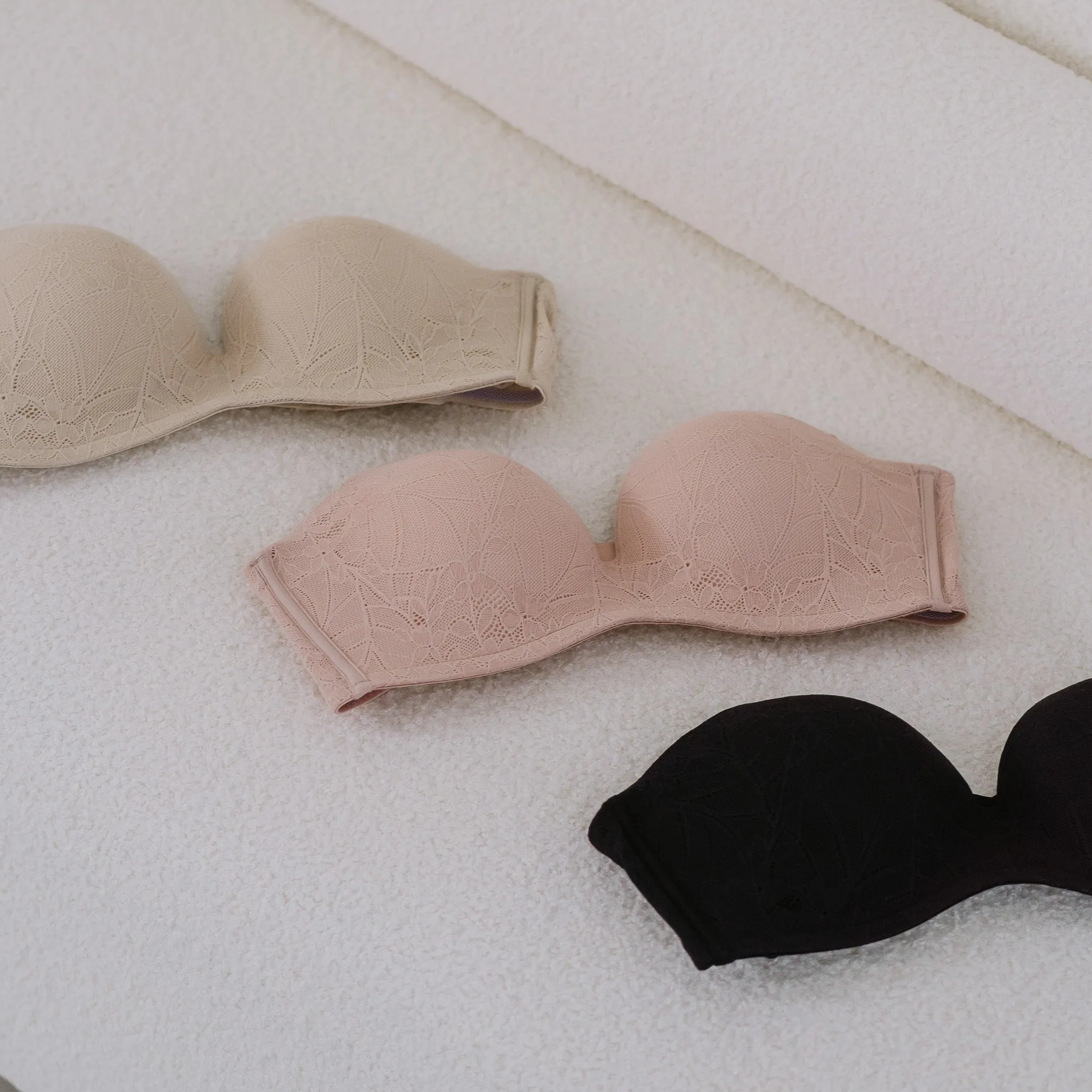 5th Gen! Lace 100% Non-Slip Strapless Wireless Bra in Almond Nude
