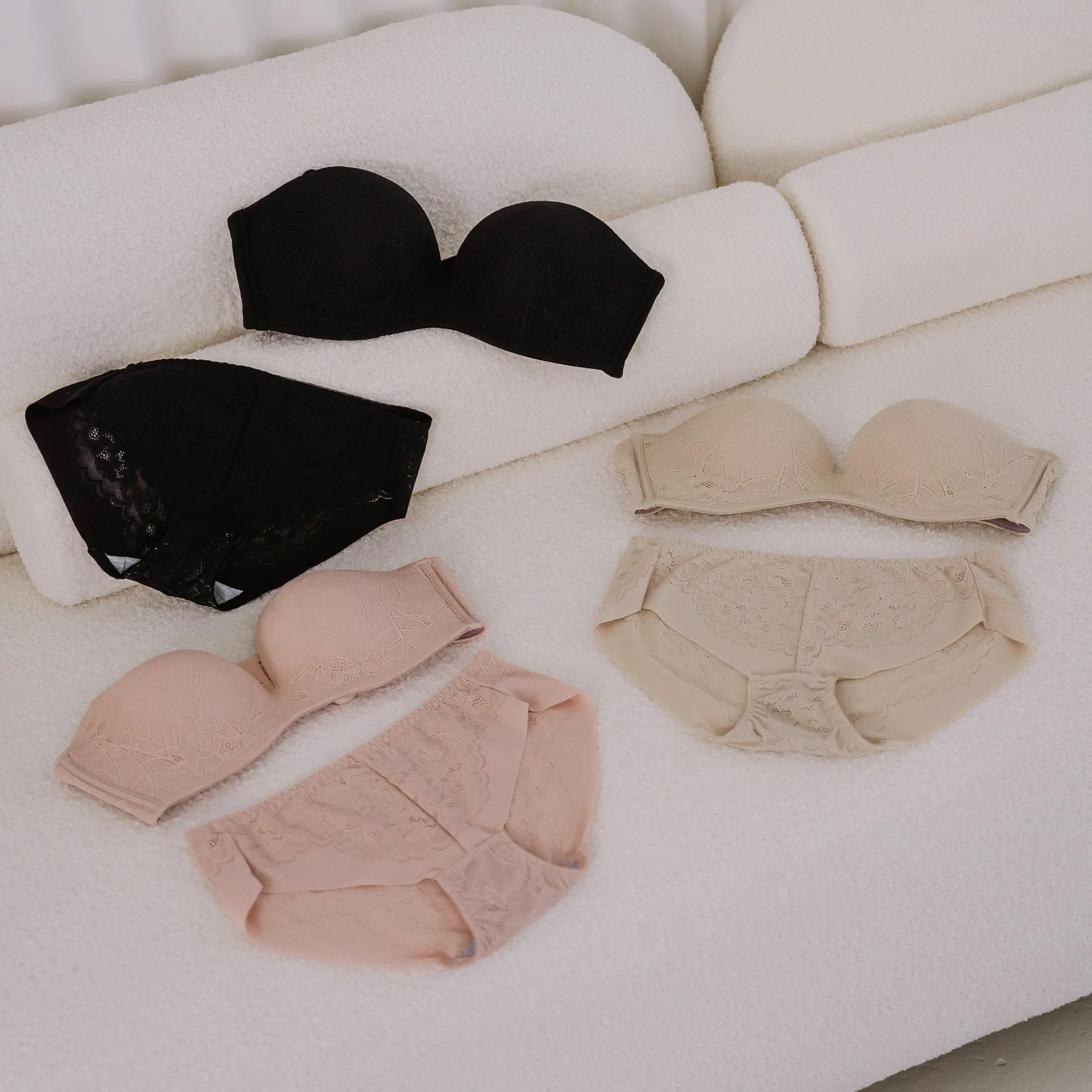 5th Gen! Lace 100% Non-Slip Strapless Wireless Bra in Almond Nude
