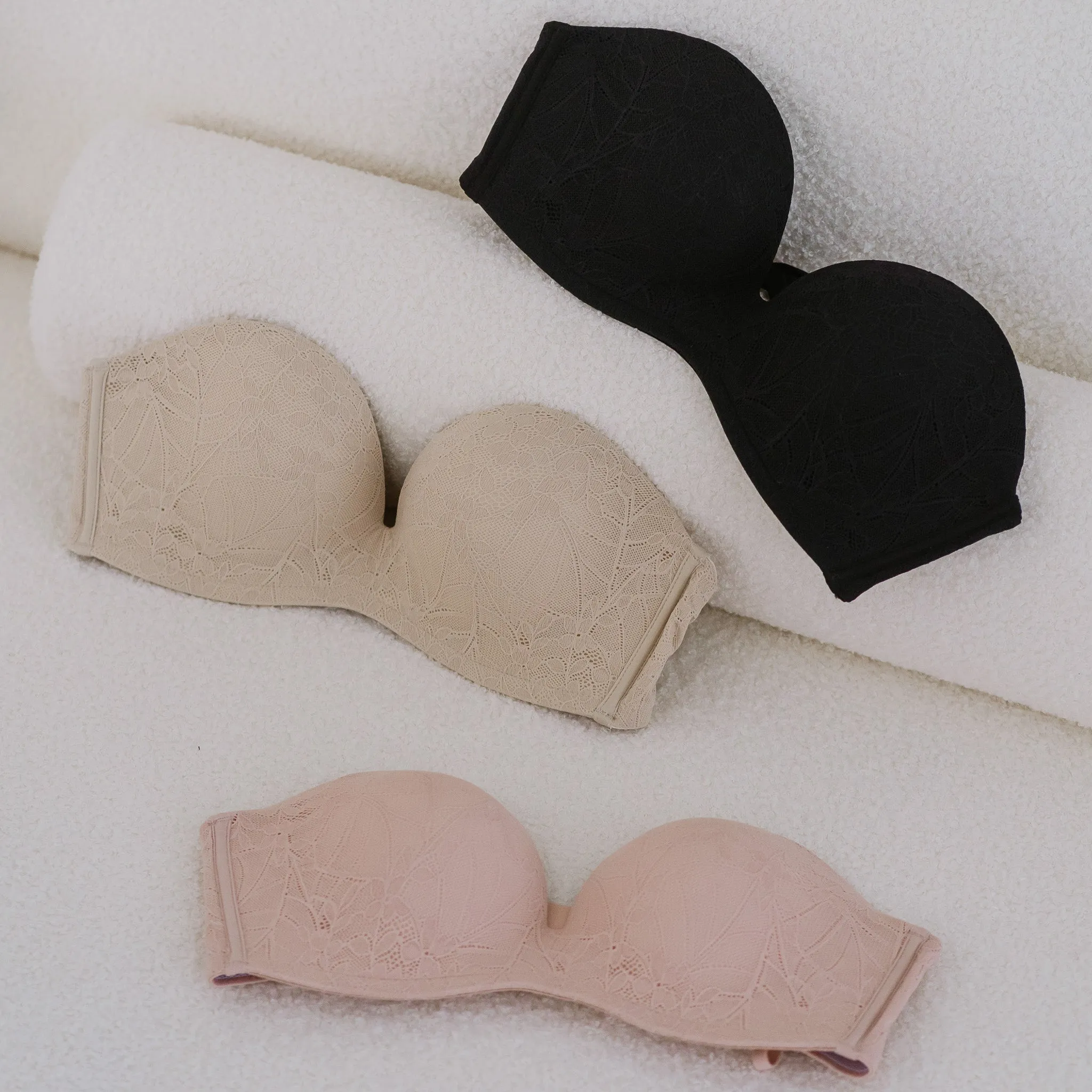 5th Gen! Lace 100% Non-Slip Strapless Wireless Bra in Almond Nude