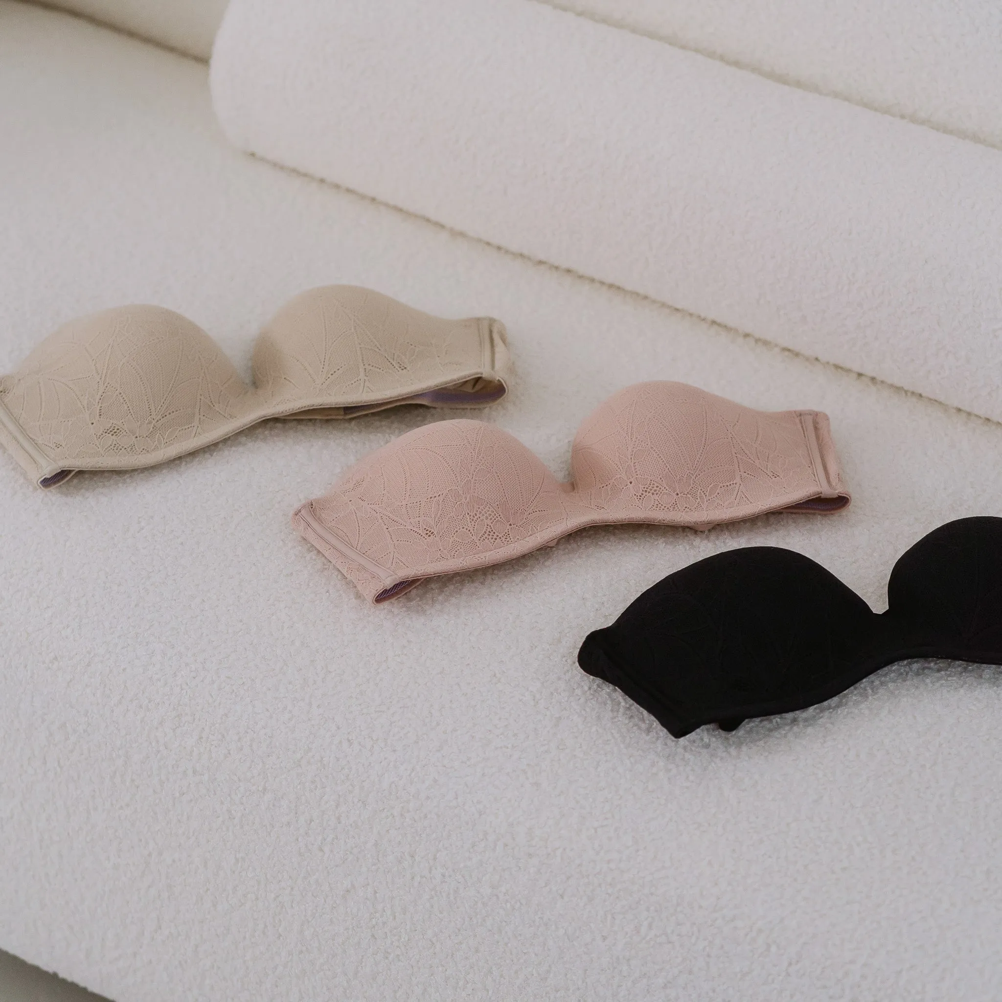 5th Gen! Lace 100% Non-Slip Strapless Wireless Bra in Almond Nude