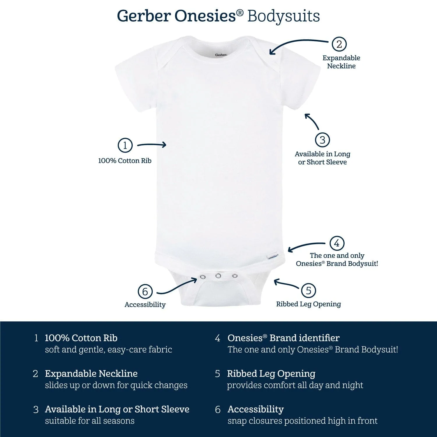 6-Pack Baby Neutral Words Long Sleeve Onesies® Bodysuits