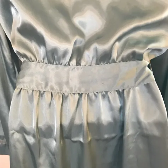 80s seafoam satin  Maxi slip dress with Robe Set Sz Sm