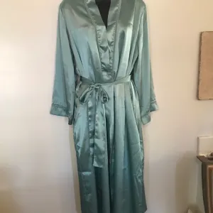 80s seafoam satin  Maxi slip dress with Robe Set Sz Sm