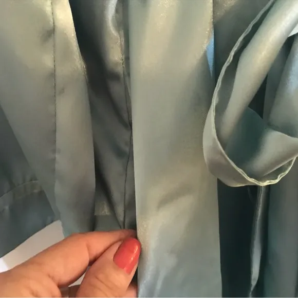 80s seafoam satin  Maxi slip dress with Robe Set Sz Sm