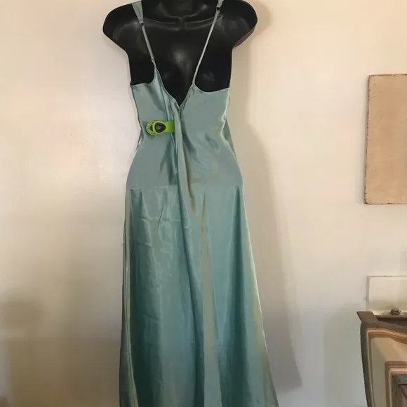 80s seafoam satin  Maxi slip dress with Robe Set Sz Sm