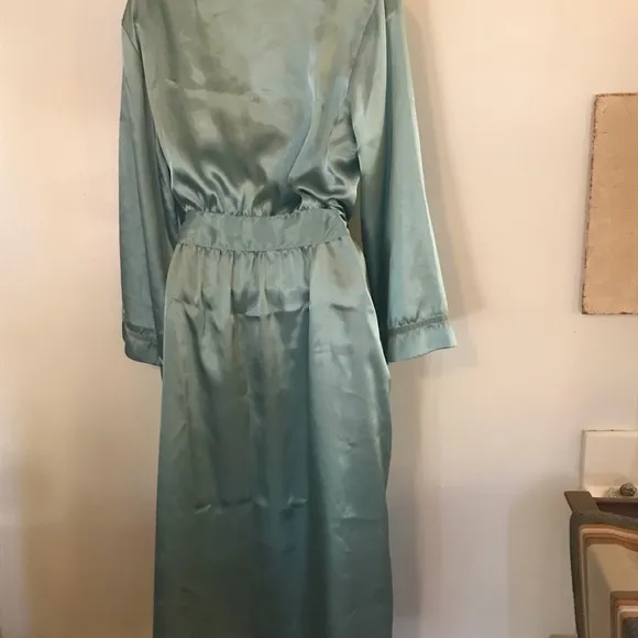 80s seafoam satin  Maxi slip dress with Robe Set Sz Sm