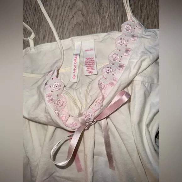 90’s Victoria’s Secret, White and pink lace mini slip milkmaid dress