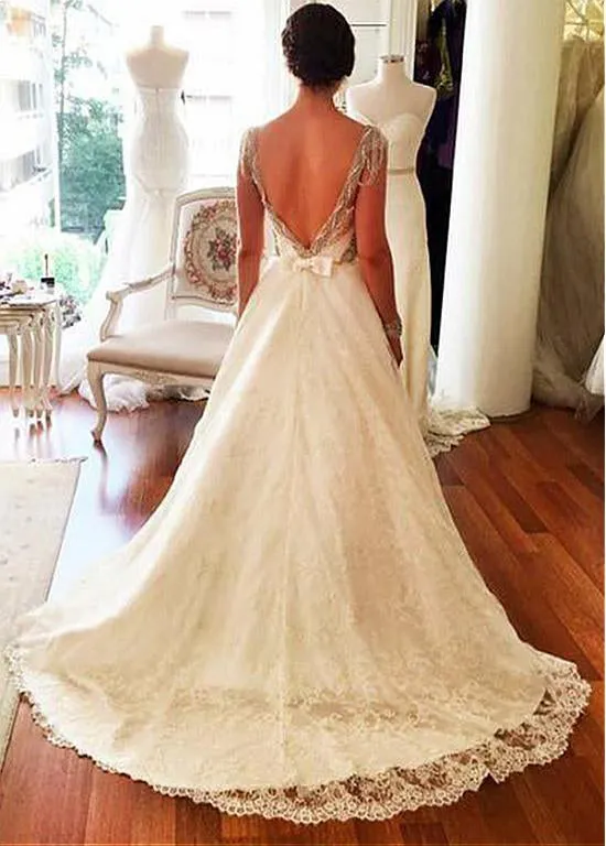 A Line Cheap Lace Sweetheart Long Bridal Beach Wedding Dresses, BGP259