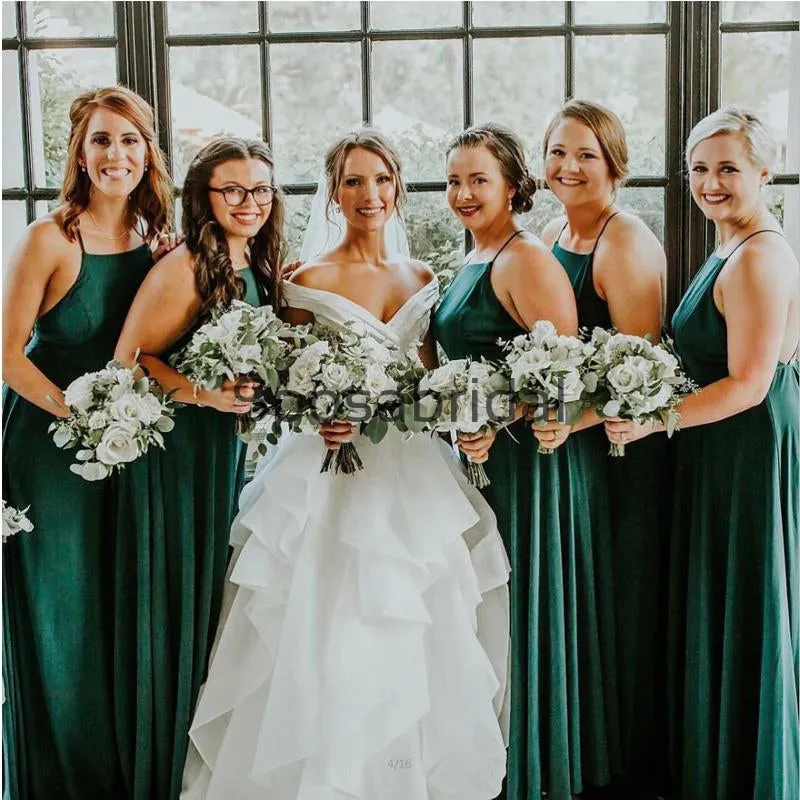 A-line Dark Green Cheap Beach Summer Bridesmaid Dresses WG843
