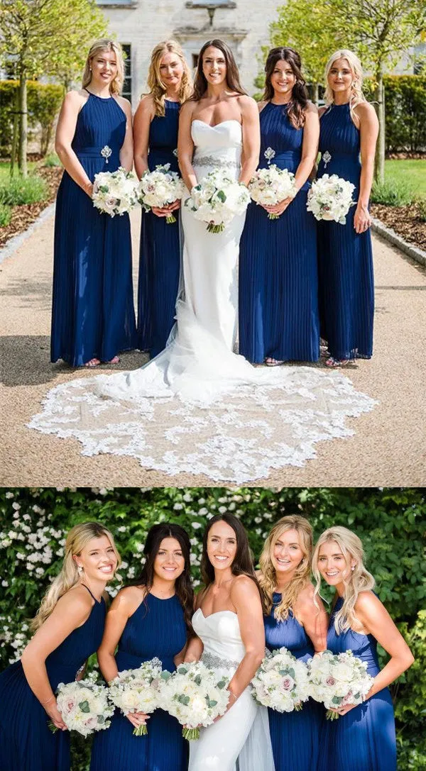 A-line Halter Floor-length Chiffon Simple Bridesmaid Dresses, BD0580