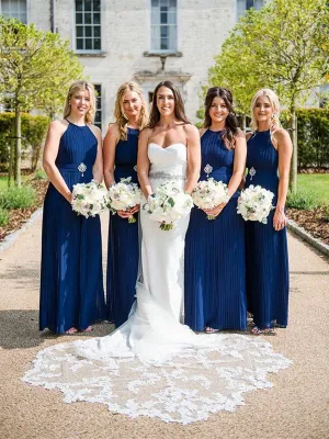 A-line Halter Floor-length Chiffon Simple Bridesmaid Dresses, BD0580