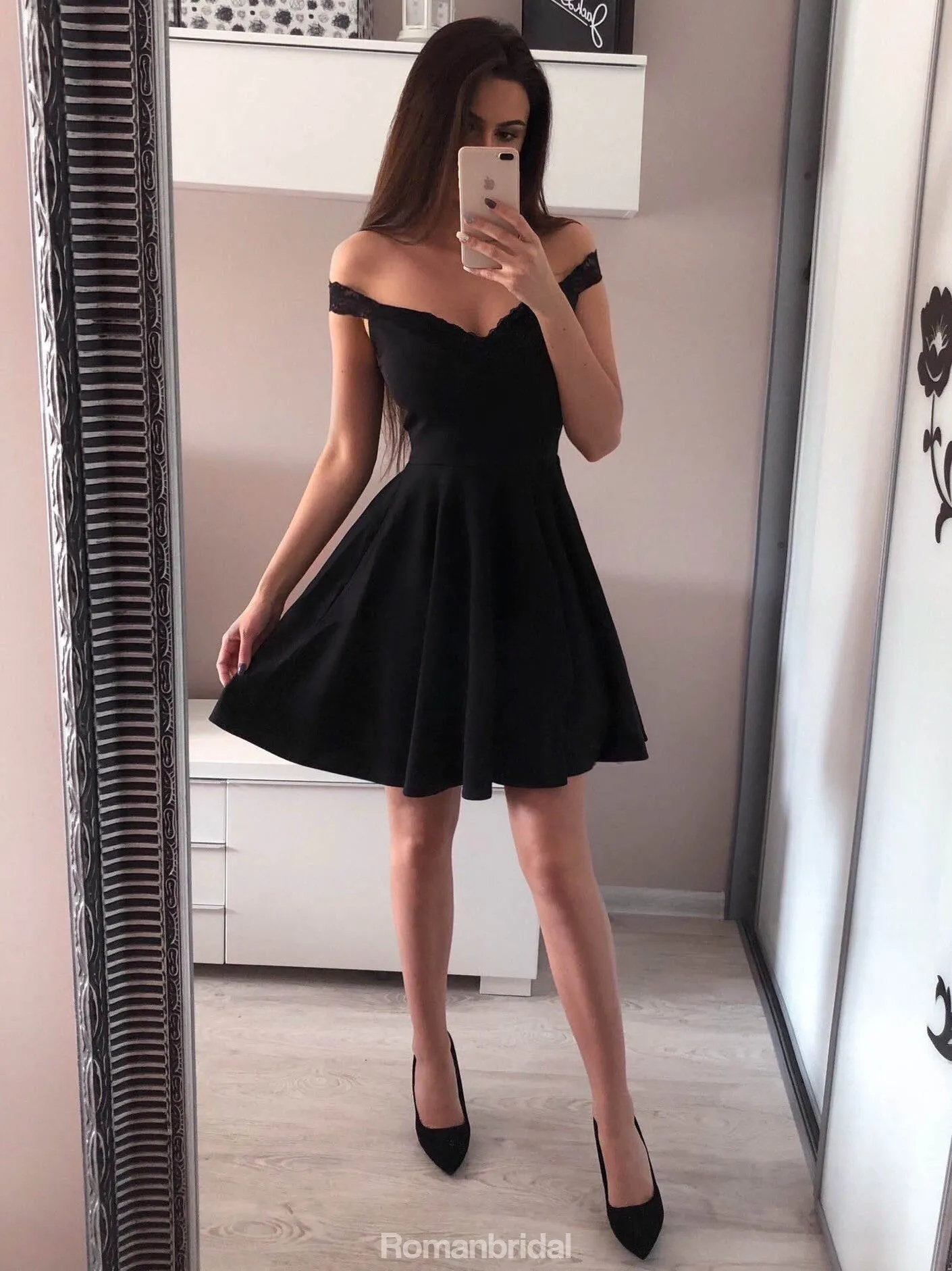 A-line Off-shoulder Red Sleeveless Simple Short Homecoming Dresses, HD0469