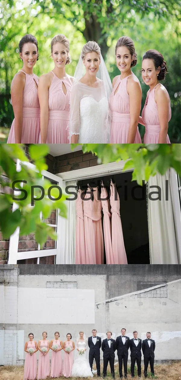 A-line Pink Chiffon Cheap Hot Sale Long Bridesmaid Dresses WG805