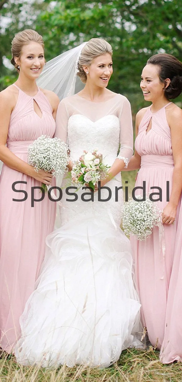 A-line Pink Chiffon Cheap Hot Sale Long Bridesmaid Dresses WG805