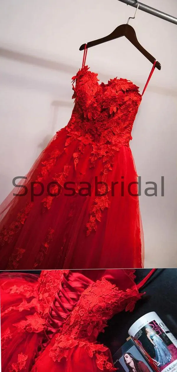 A-line Red Lace Gorgeous Strapless Hot Long Prom Dresses PD2133