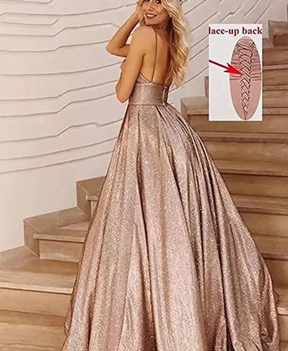 A-line Spaghetti Straps Sparkly Purple Long Shining Gorgeous Prom Dresses PD1735