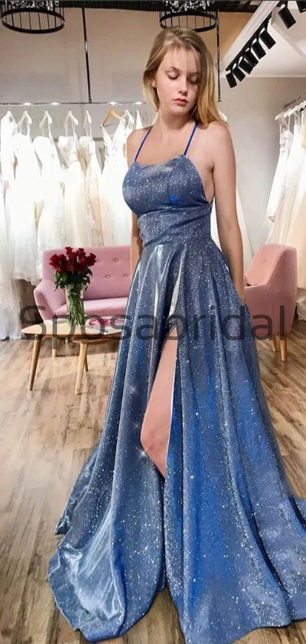 A-line Spahetti Staps Sparkly Stunning Simple Cheap Prom Dresses PD2296