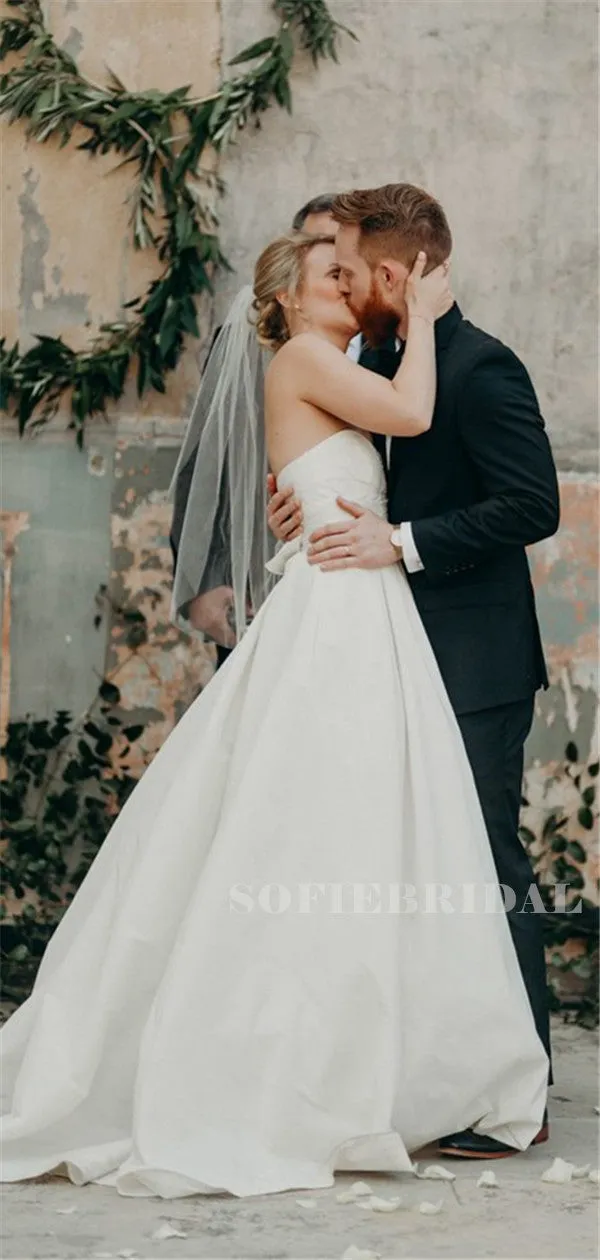 A-line Starpless Sweetheart Long Simple Wedding Dresses, WD0509