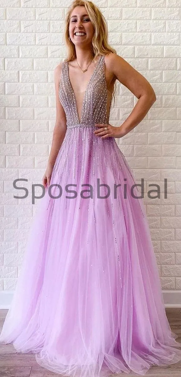 A-line Tulle Elegant Modest Formal Lilac Hot Sale Prom Dresses, Long Prom Dress PD1811
