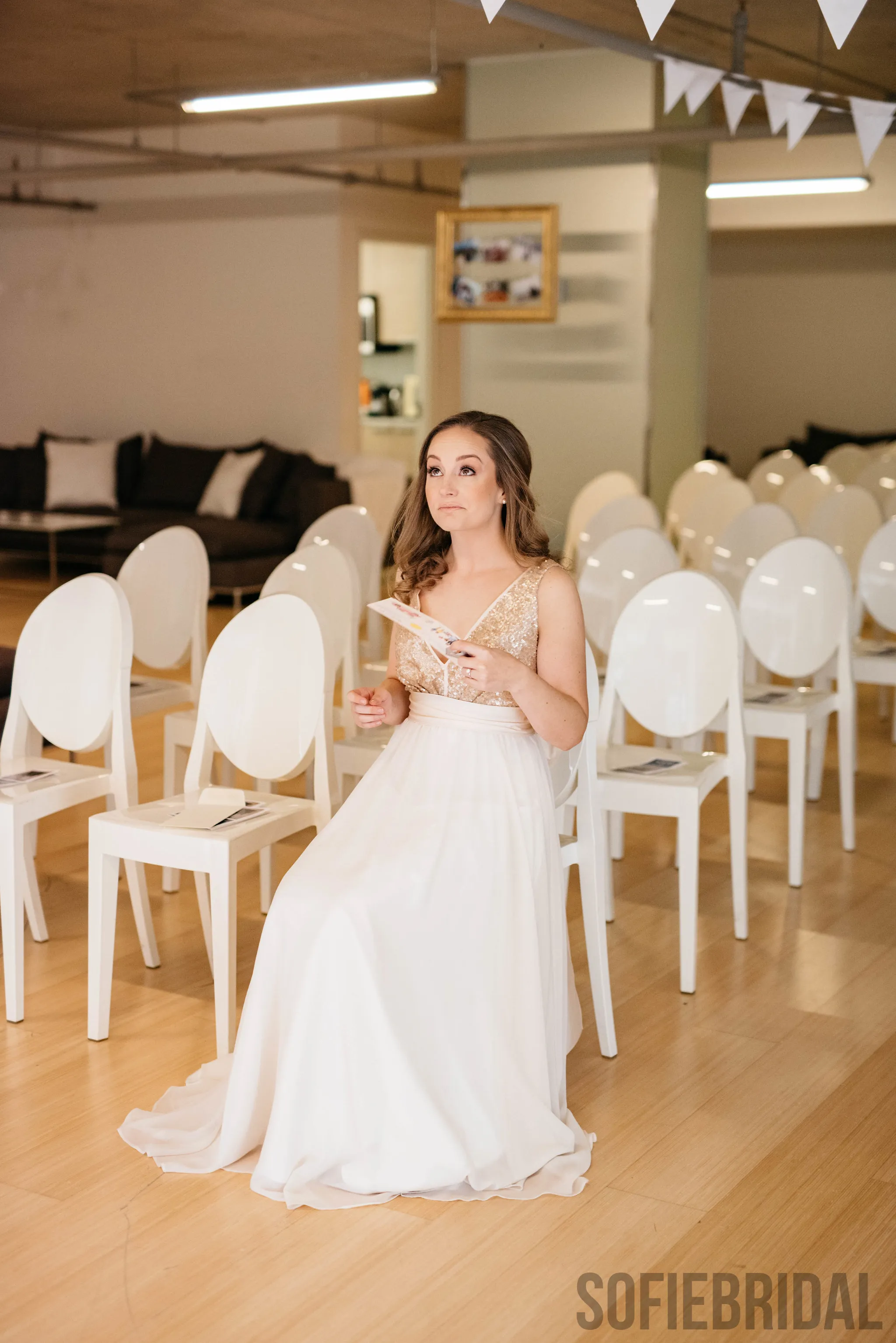 A-line V-neck Sequins Top Backless Long Chiffon Wedding Dresses, WD0484