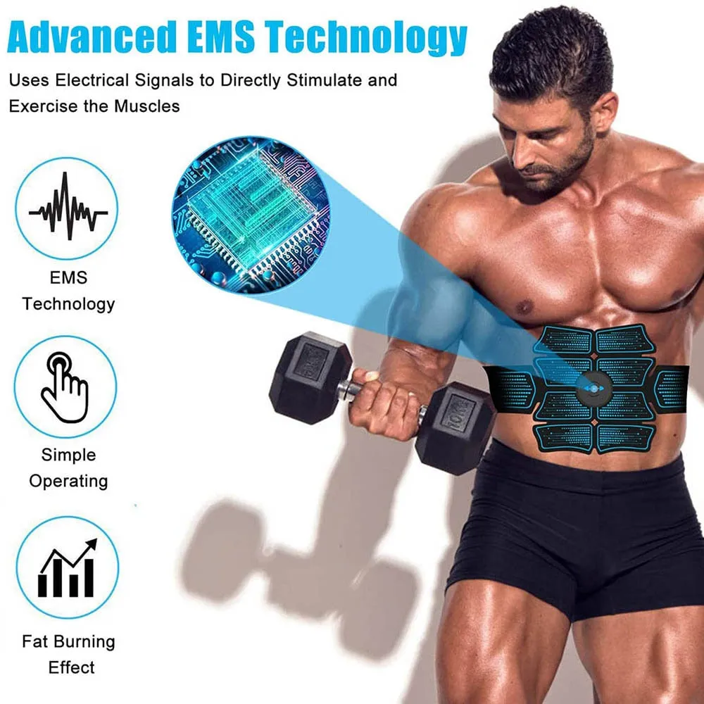 Abdominal Muscle Stimulator EMS Abs Electrostimulation Home Gym Trainer Muscles Toner Exercise Fitness Equipment USB Charged
