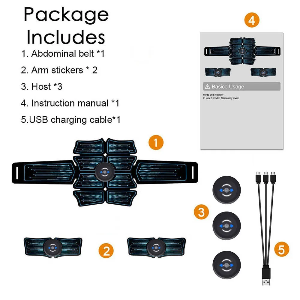 Abdominal Muscle Stimulator EMS Abs Electrostimulation Home Gym Trainer Muscles Toner Exercise Fitness Equipment USB Charged