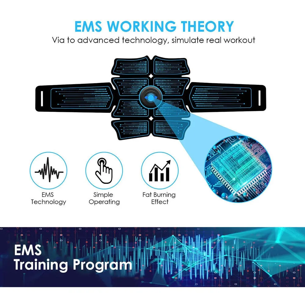 Abdominal Muscle Stimulator EMS Abs Electrostimulation Home Gym Trainer Muscles Toner Exercise Fitness Equipment USB Charged