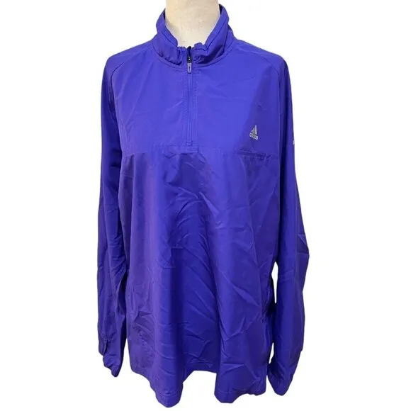 Adidas ClimaProof Running Blue Half-Zip Pullover Jacket Windbreaker L Polyester
