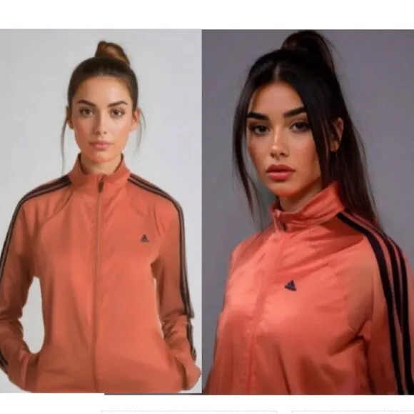 Adidas Track Jacket  3 Stripes Orange Long Sleeve Zip-Up Size Large