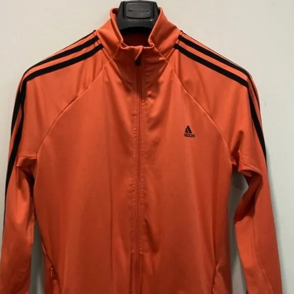 Adidas Track Jacket  3 Stripes Orange Long Sleeve Zip-Up Size Large