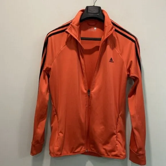 Adidas Track Jacket  3 Stripes Orange Long Sleeve Zip-Up Size Large