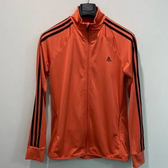 Adidas Track Jacket  3 Stripes Orange Long Sleeve Zip-Up Size Large