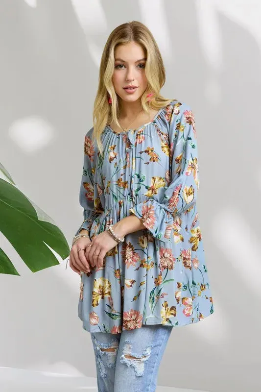 ADORA Floral Peasant Tunic Top