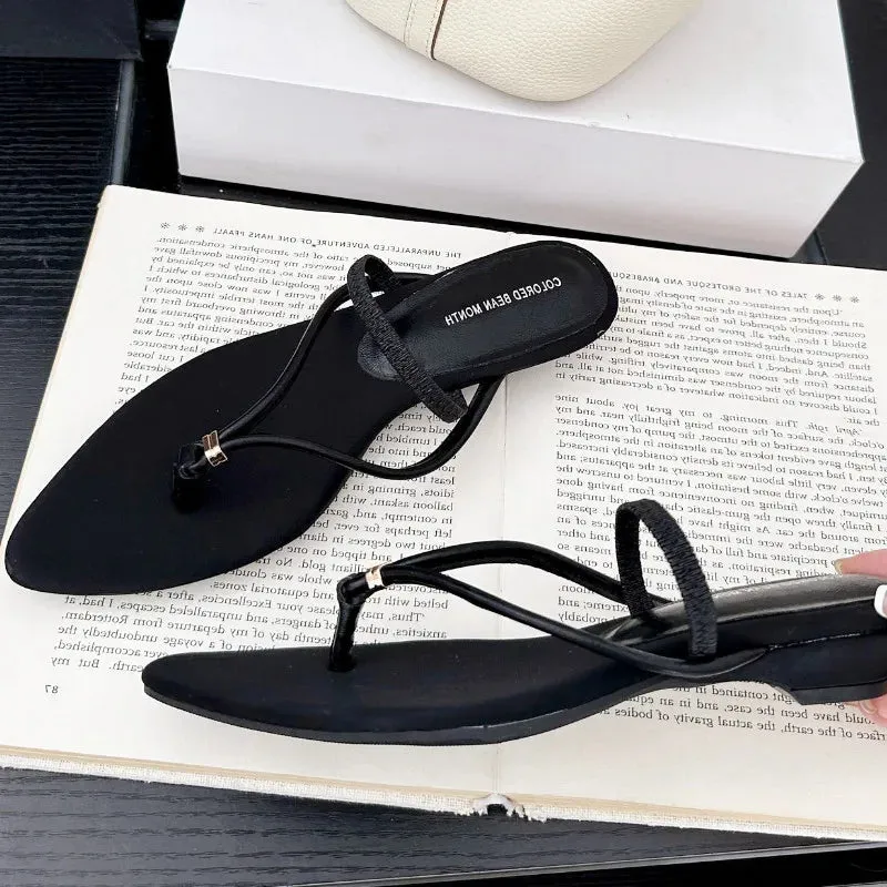 ADVBRIDGE  -  Metal Rivet Belt Buckle Open Toe Designer Shoes Fashion Satin Pointed Toe Women Sandals Simple Comfort Thin Heel Slide Sandals