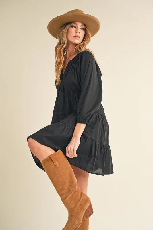 Aemi   Co Notched Balloon Sleeve Tiered Mini Dress