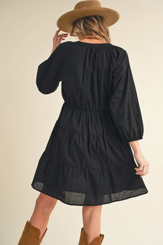 Aemi   Co Notched Balloon Sleeve Tiered Mini Dress