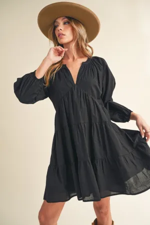 Aemi   Co Notched Balloon Sleeve Tiered Mini Dress