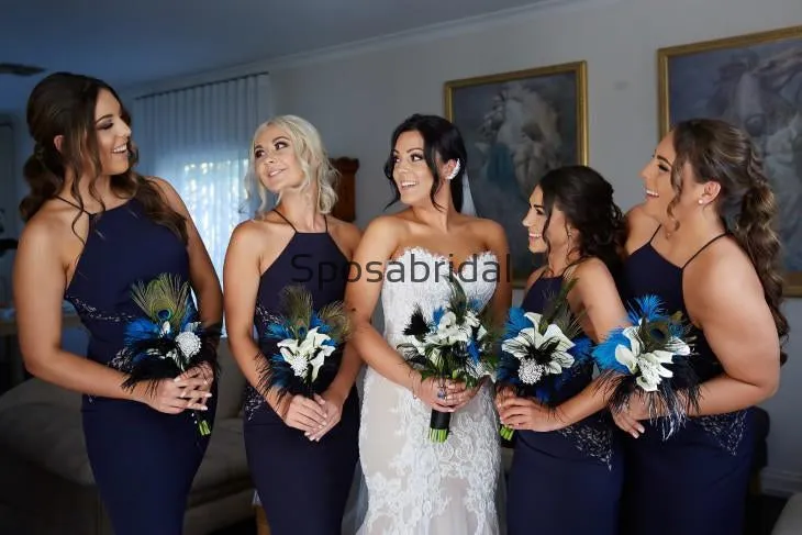 Affordable Country Halter Mermaid Long Bridesmaid Dresses WG802