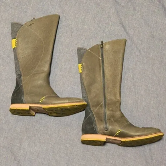 Ahnu Helena Leather Green Tall Riding Boots 7