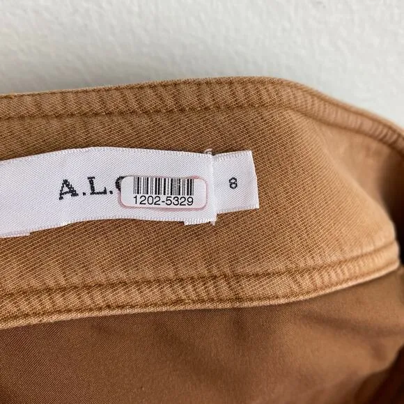 A.L.C. Dane Mini Skirt Size 8 Tobacco Tan Brown Slit Cotton High Waist Utility