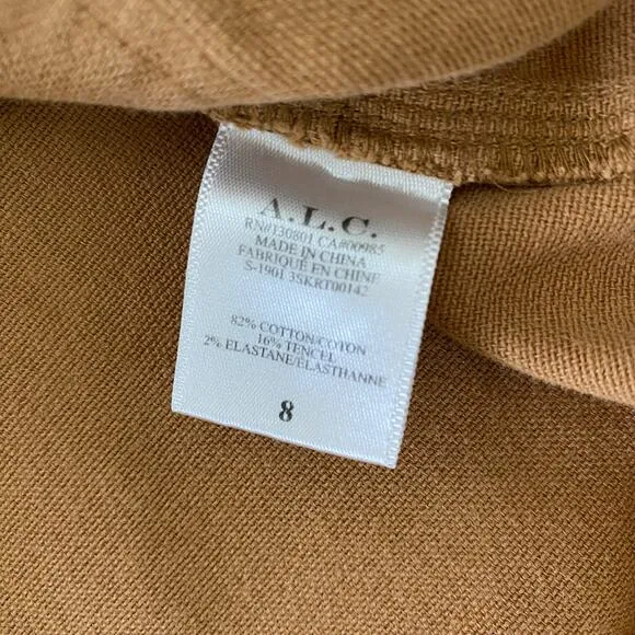 A.L.C. Dane Mini Skirt Size 8 Tobacco Tan Brown Slit Cotton High Waist Utility