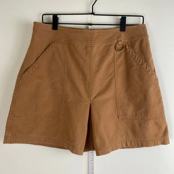A.L.C. Dane Mini Skirt Size 8 Tobacco Tan Brown Slit Cotton High Waist Utility