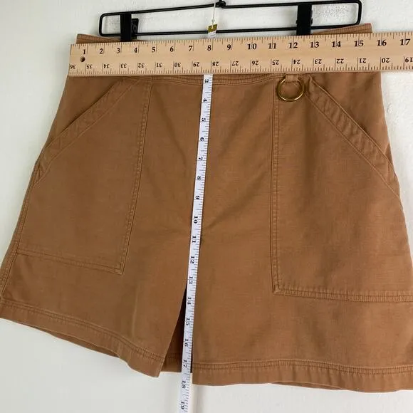 A.L.C. Dane Mini Skirt Size 8 Tobacco Tan Brown Slit Cotton High Waist Utility