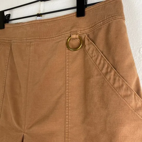 A.L.C. Dane Mini Skirt Size 8 Tobacco Tan Brown Slit Cotton High Waist Utility