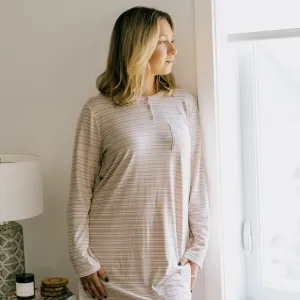 All Over Print Long Sleeve Nightshirt with Henley Placket