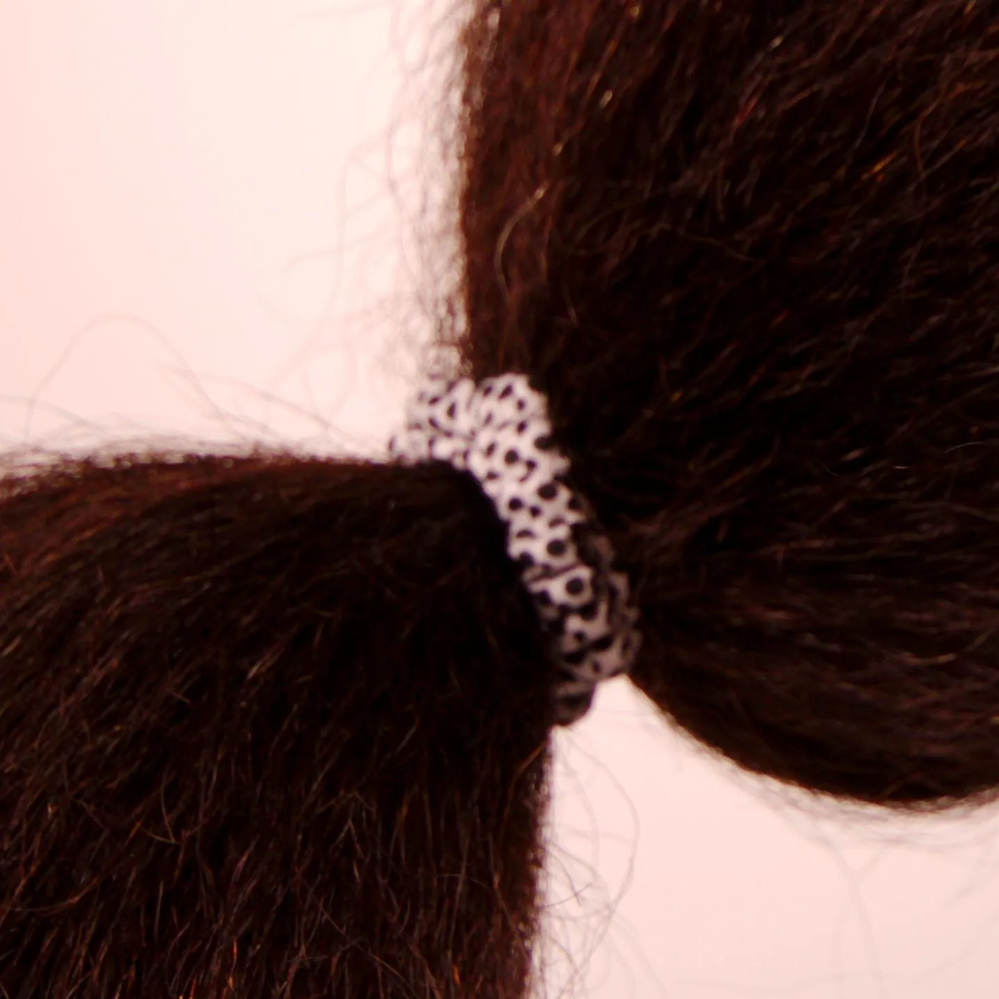 Amelia Beauty, Black and White Dot Mix Skinny Jersey Scrunchies, 2.125in Diameter, Gentle on Hair, Strong Hold, No Snag, No Dents or Creases. 12 Pack