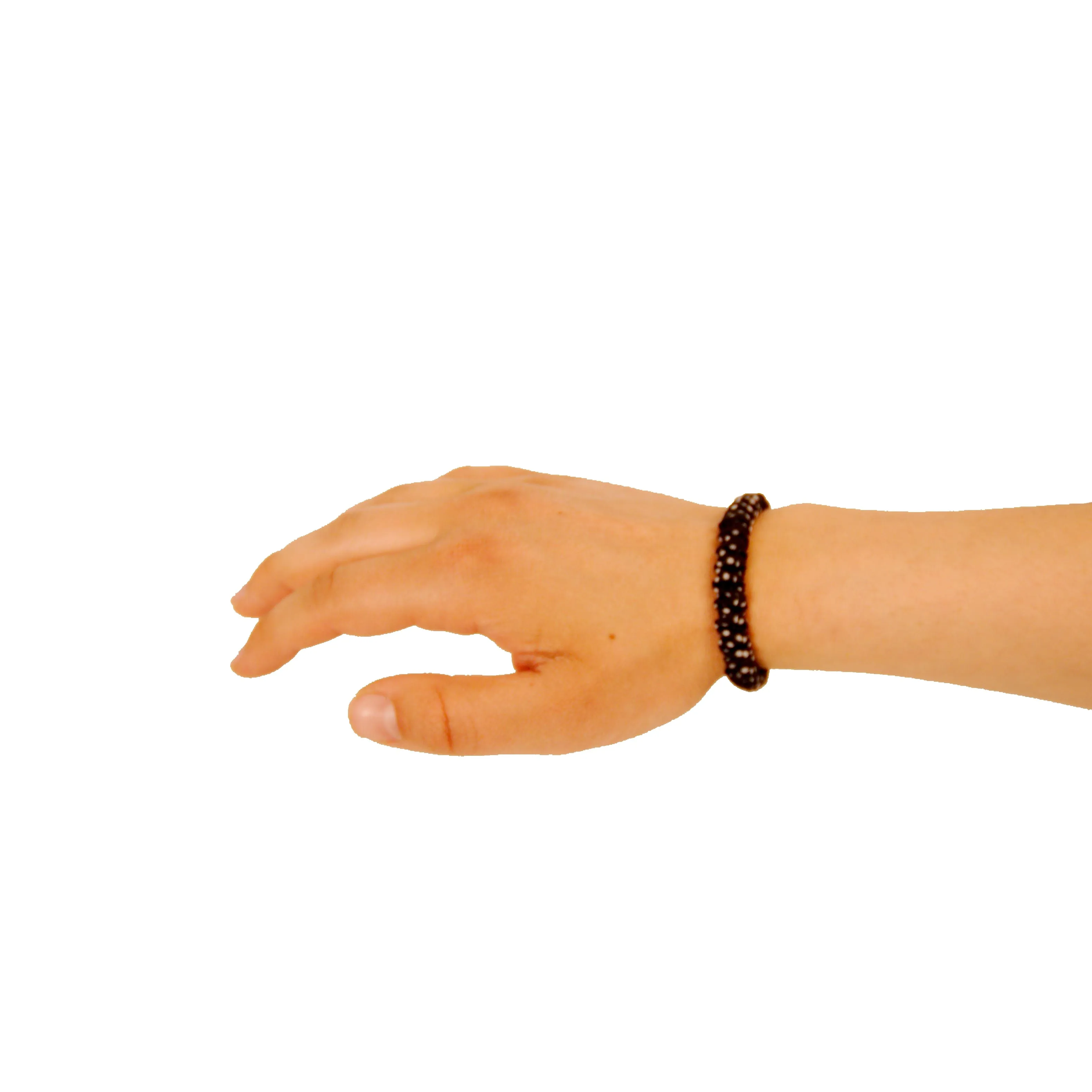 Amelia Beauty, Black with White Dots Skinny Jersey Scrunchies, 2.125in Diameter, Gentle on Hair, Strong Hold, No Snag, No Dents or Creases. 12 Pack