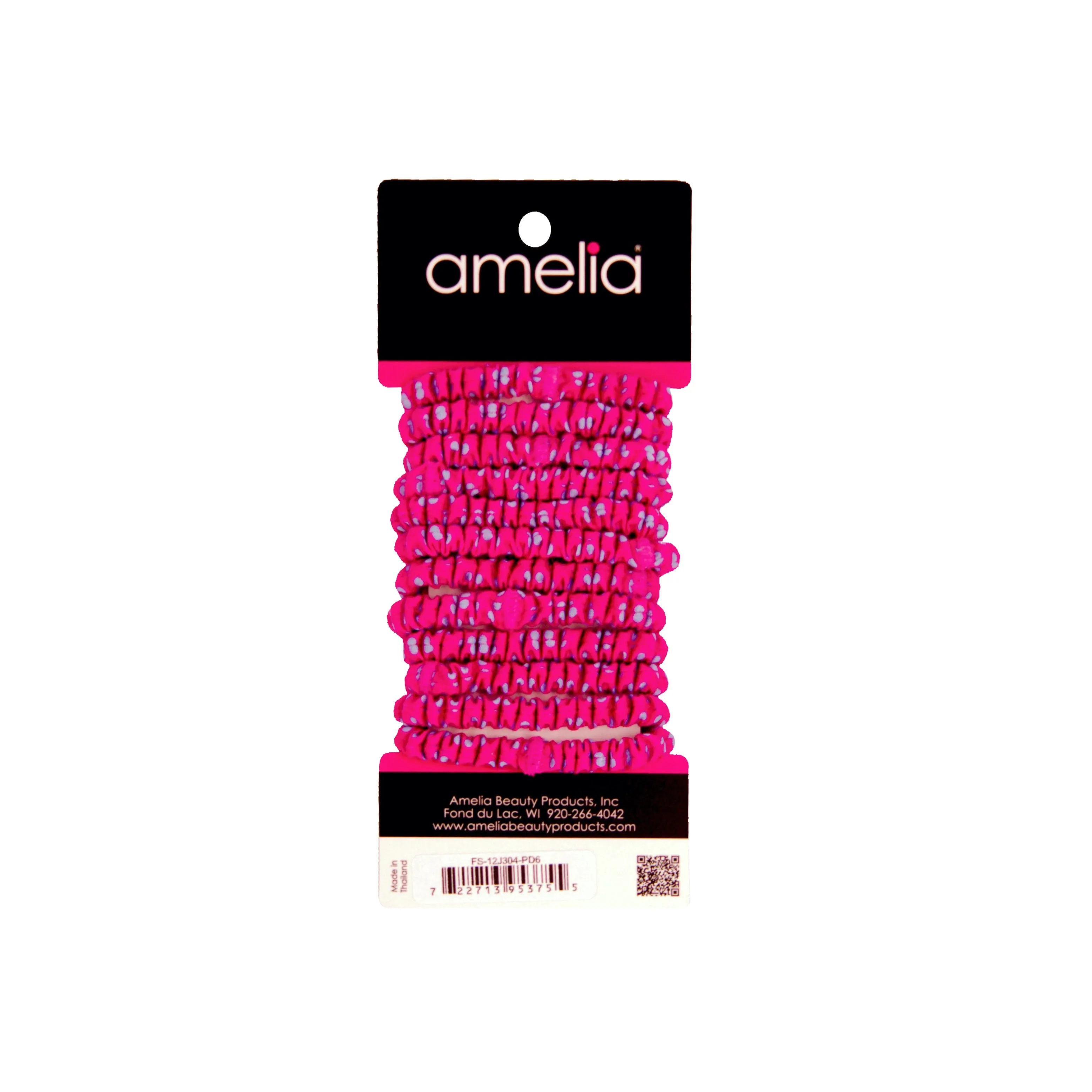 Amelia Beauty, Blue with Pink Dots Skinny Jersey Scrunchies, 2.125in Diameter, Gentle on Hair, Strong Hold, No Snag, No Dents or Creases. 12 Pack