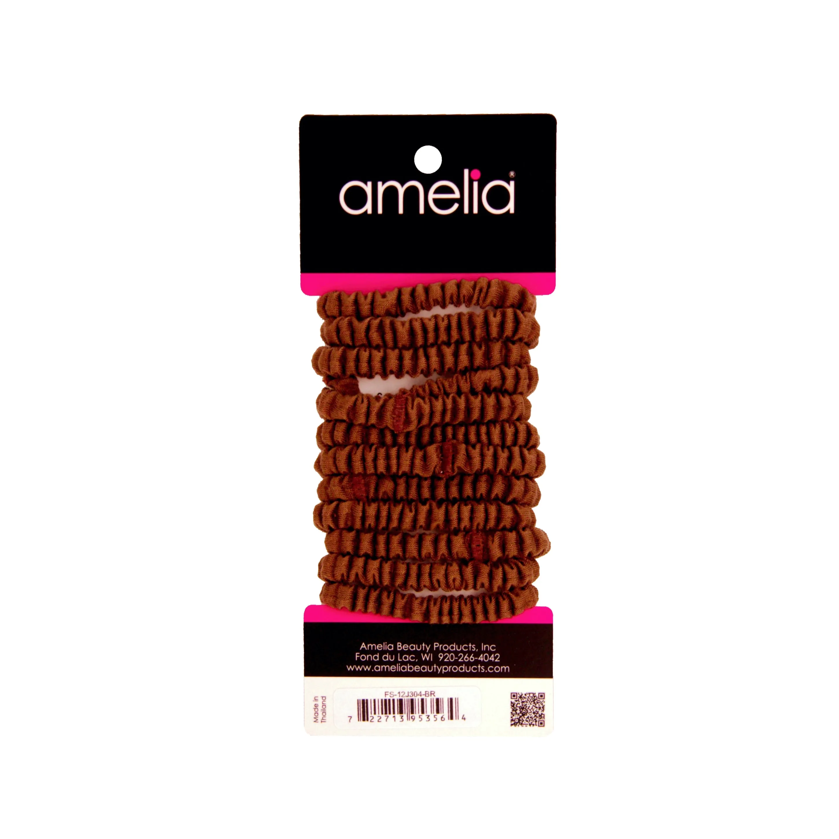 Amelia Beauty, Brown Skinny Jersey Scrunchies, 2.125in Diameter, Gentle on Hair, Strong Hold, No Snag, No Dents or Creases. 12 Pack