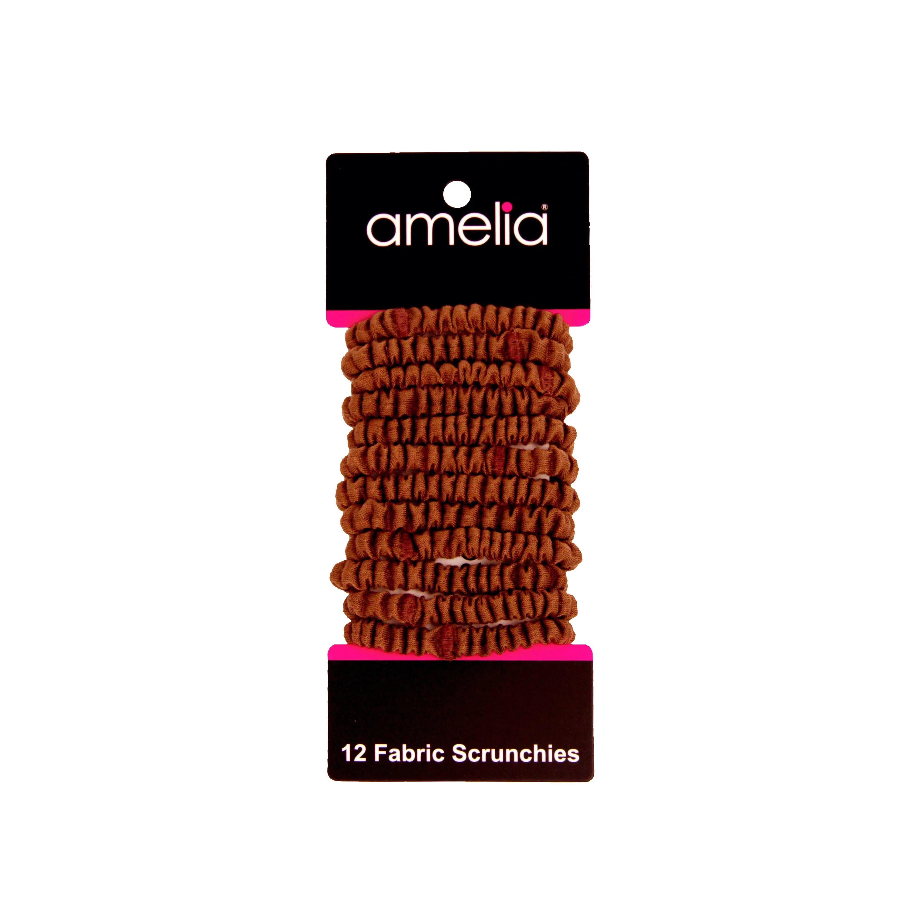 Amelia Beauty, Brown Skinny Jersey Scrunchies, 2.125in Diameter, Gentle on Hair, Strong Hold, No Snag, No Dents or Creases. 12 Pack